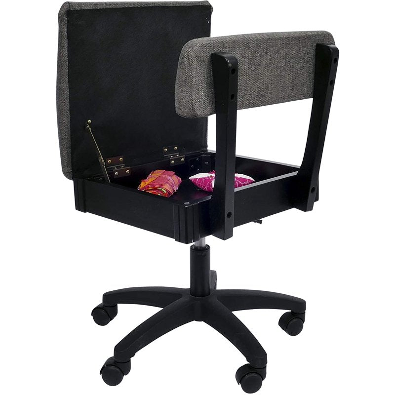 Adjustable Height Hydraulic Sewing Chair with Storage - Lady Gray Upholstery