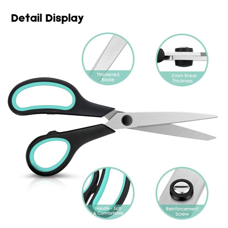 Heavy Duty 8-Inch Craft & Office Scissors Set - Ultra Sharp Blades & Comfort Handles