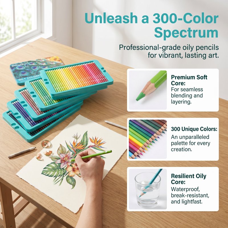 300 Colored Pencils Set Oil-Based Art Drawing Pencils for Sketching & Blending