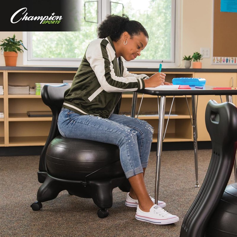 Balance Ball Chair with Wheels & Back Support for Home or Office - Includes Pump