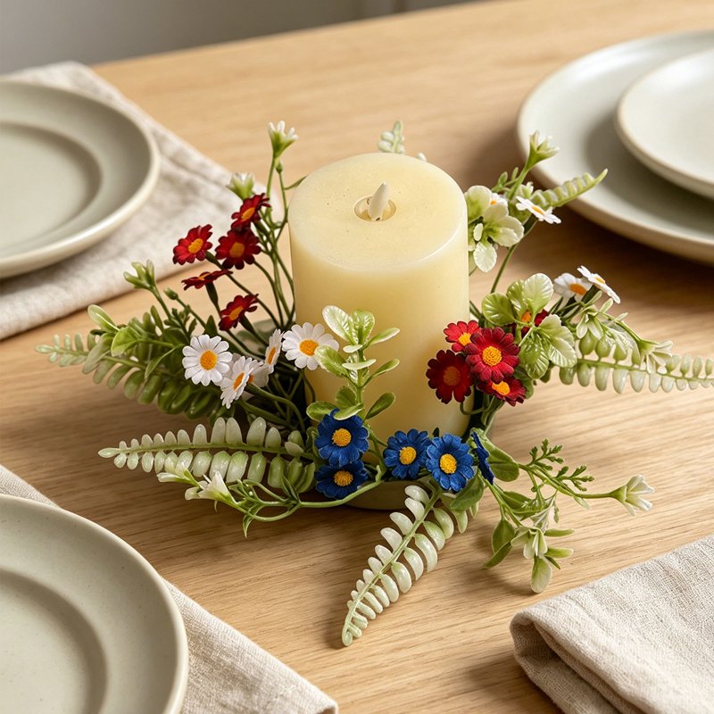 Patriotic Garden Wreath for Independence Day 4th of July Memorial Day Decor with Fern Accents