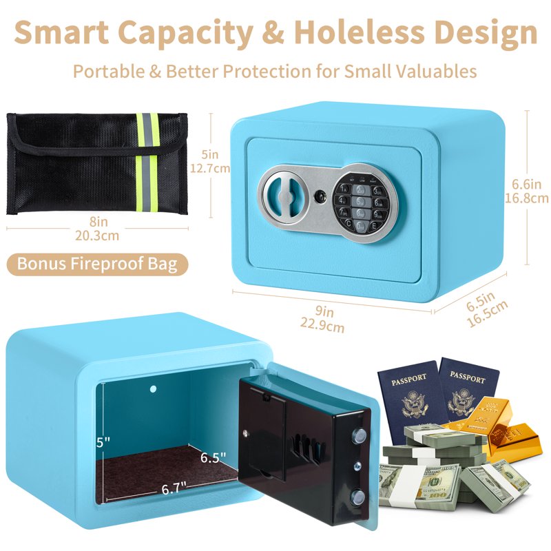 Digital Steel Safe Box with Fireproof Money Bag for Home Security