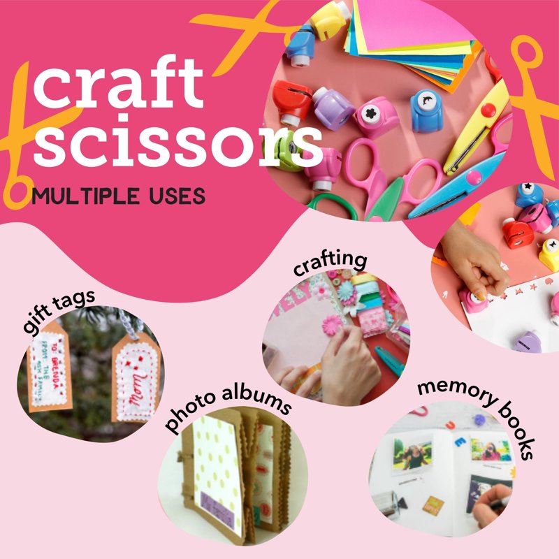 Decorative Edge Craft Scissors 6 Pack with 10 Paper Punches & Craft Papers