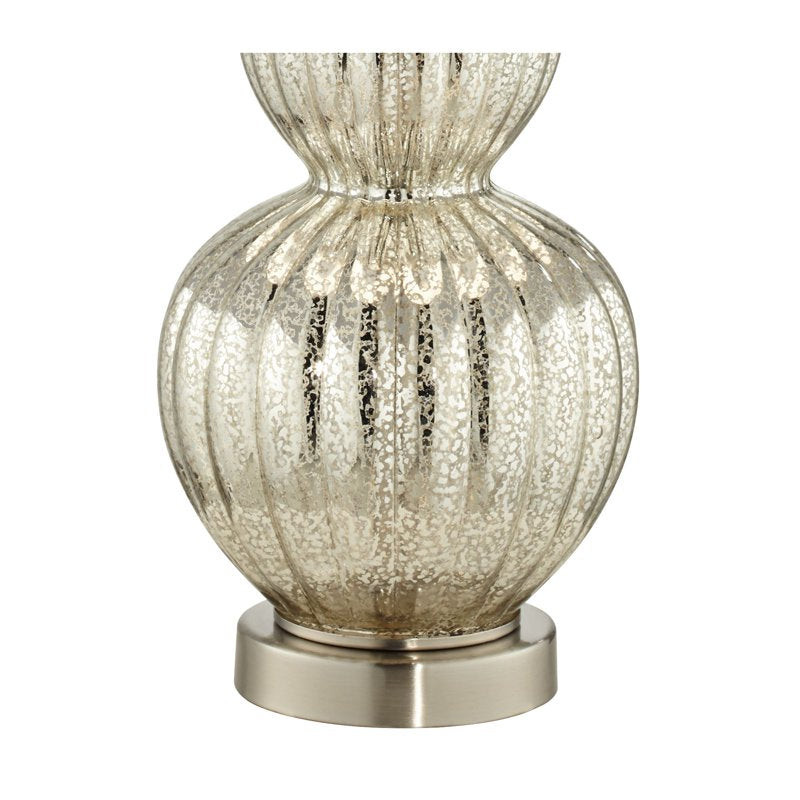 Set of 2 Mercury Glass Double Gourd Table Lamps - 25" Tapers with Beige Drum Shades for Bedroom & Living Room