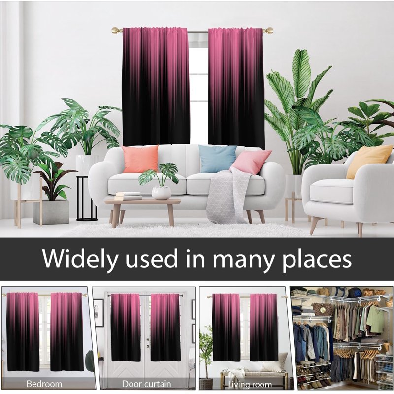 Pink and Black Window Curtains for Girls and Women - Thermal Blackout Drapes for Living Room and Bedroom, 42x63 Inches, 1 Pair