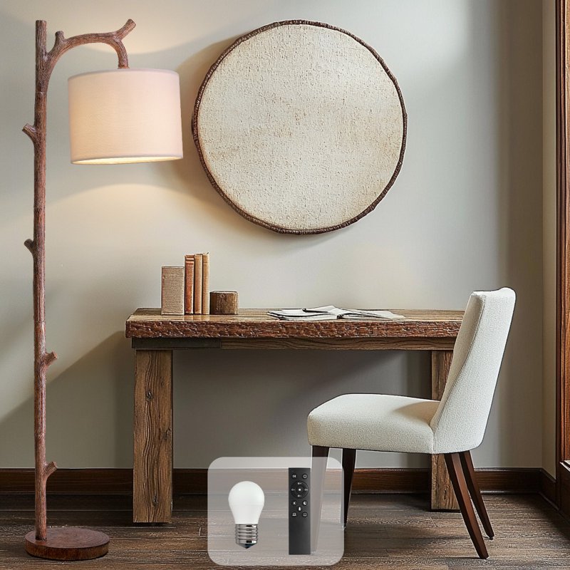 Vintage Floor Lamp with Remote Dimmable Bulb for Living Room & Bedroom - Tree Trunk Design