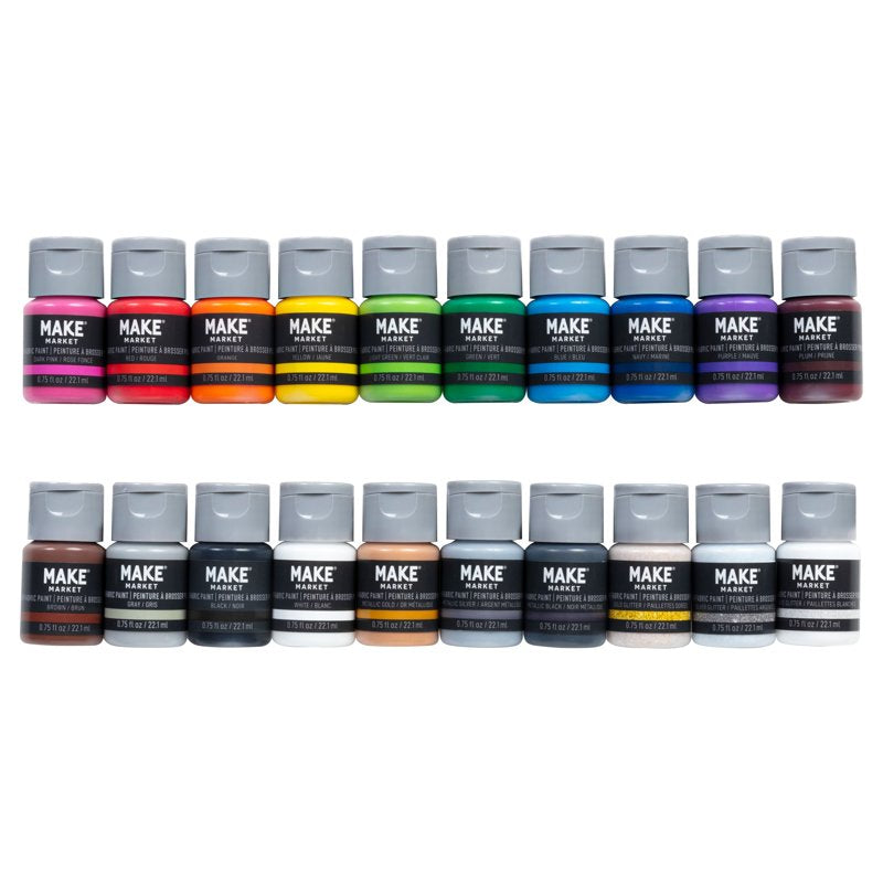 Fabric Paint Set - Assorted Matte Metallic Glitter 20-Pack - Non-Toxic