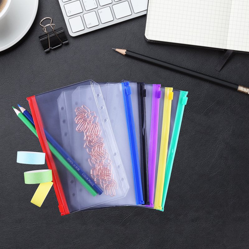 A6 Waterproof Zipper Binder Pockets - Multicolor Organizers for 6-Ring Notebooks, 12 Pack