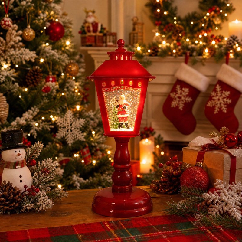 Christmas Snow Globe Lamp with Snowfall Light and Warm LED Night Light