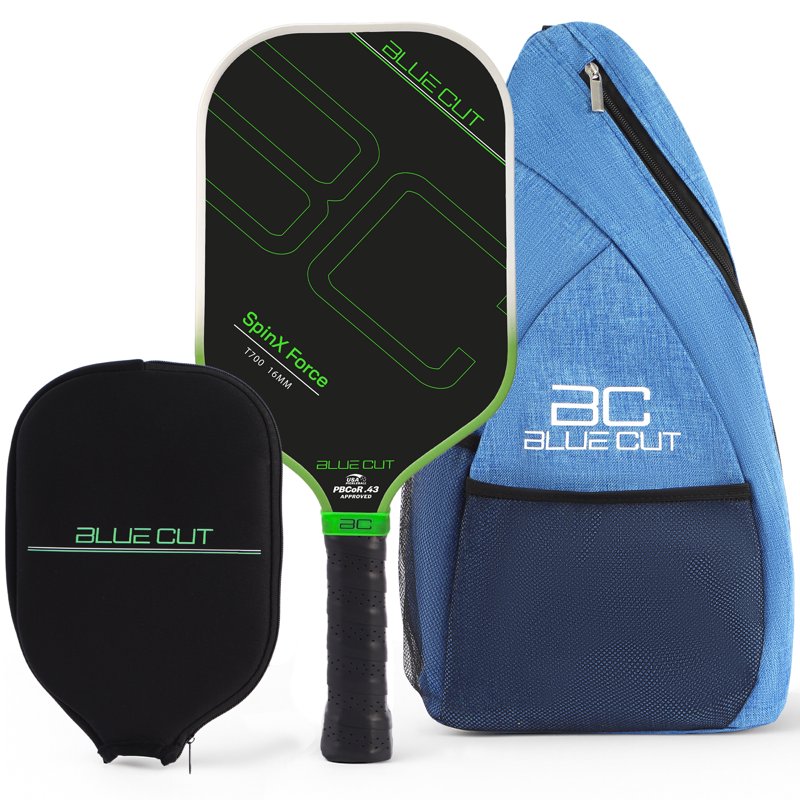 Blue Cut Pickleball Paddle – USAPA Pro T700 Carbon Fiber, 16mm Core, Spin Surface – Includes Carry Bag, Green Variation