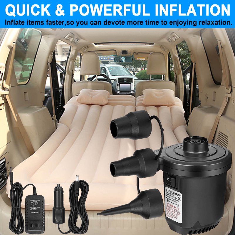Electric Air Pump for Inflatables - Portable Inflator & Deflator with 3 Nozzles, 110V/12V