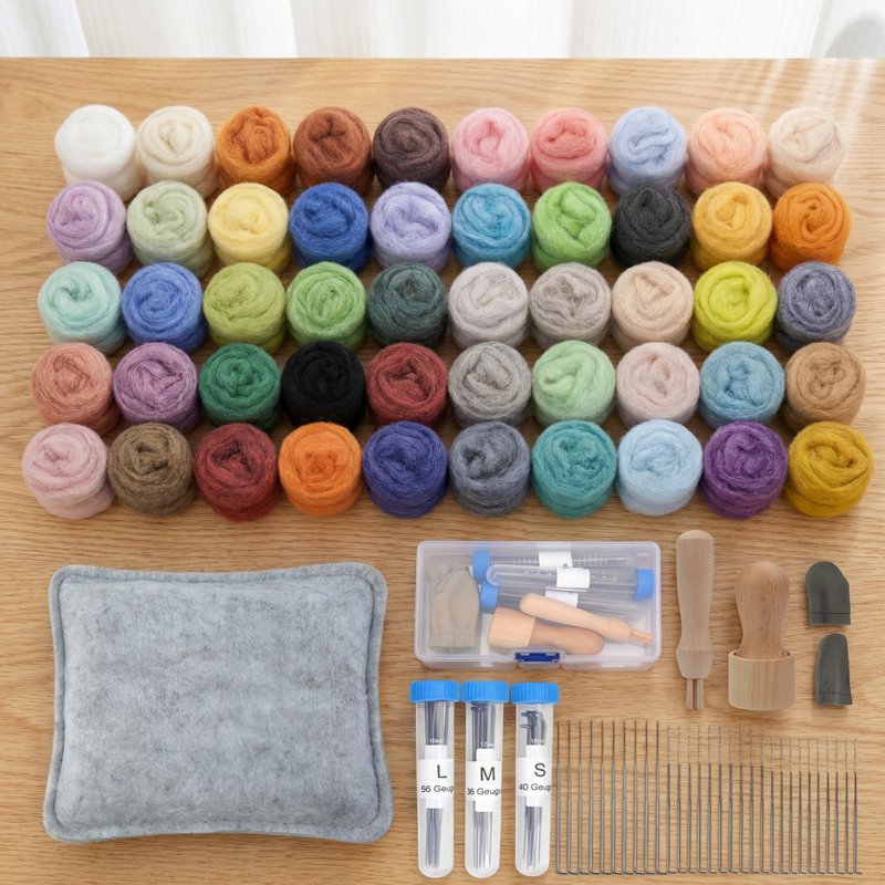 Beginner Needle Felting Kit with 50 Colors & Complete Tools Set for Crafting