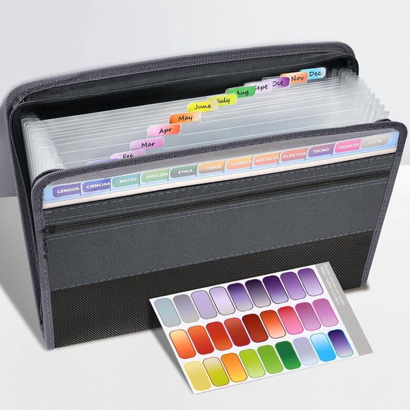 Accordion File Organizer with 13 Pockets, Portable Document Folder with Handle & Labels, Waterproof A4 & Letter Storage