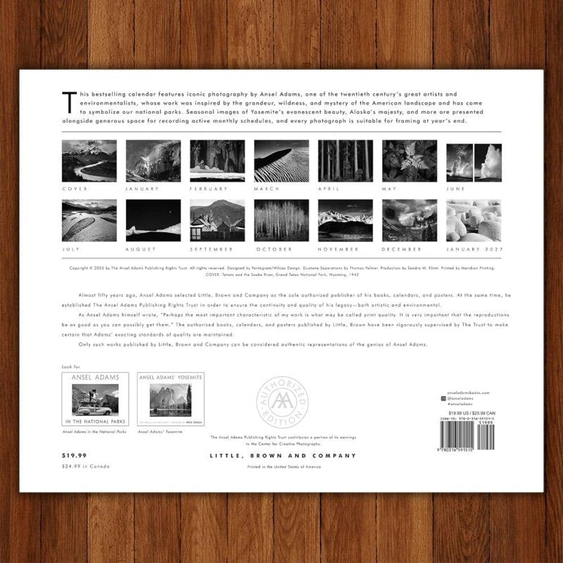 Ansel Adams 2026 Wall Calendar - Black and White Landscape Photography