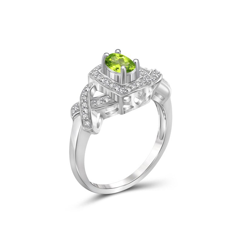 Peridot Birthstone Ring 0.50 Carat Sterling Silver Jewelry with White Diamond Accents