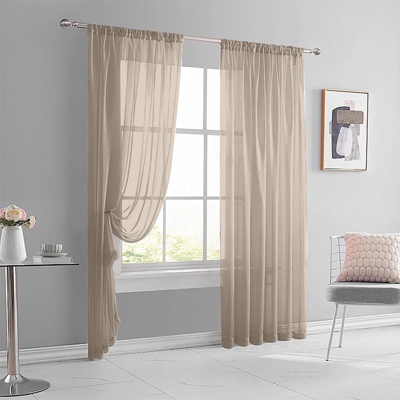 Light Filtering Polyester Window Curtain with Rod Pocket - Semi-Sheer Panel for Living Room & Bedroom