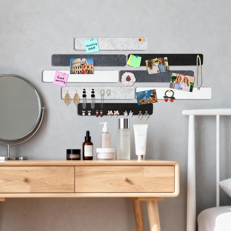 8-Pack Self-Adhesive Cork Bulletin Board Strips with Push Pins for Walls