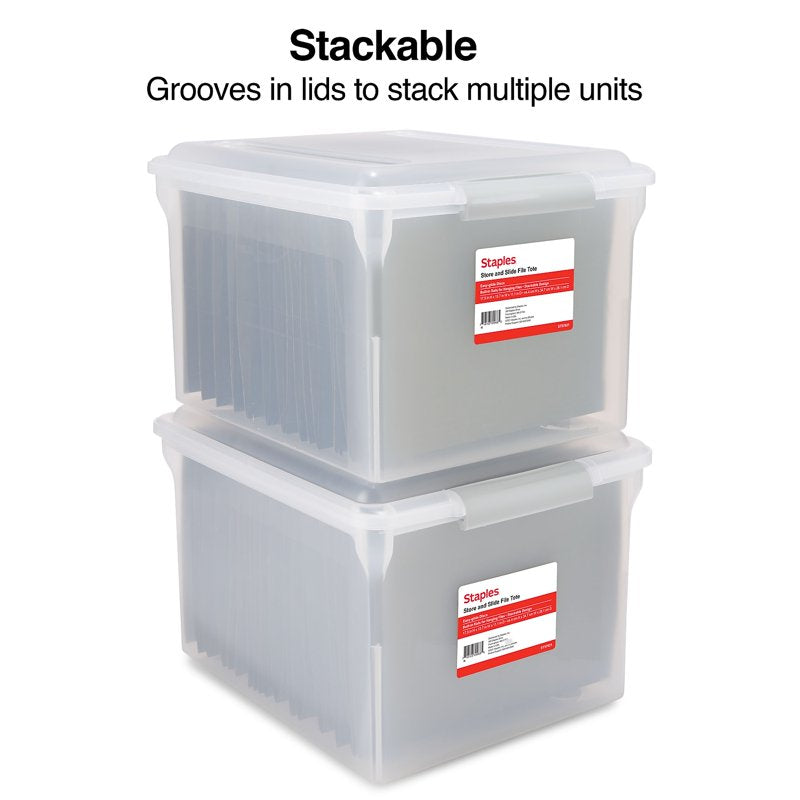 Plastic File Box with Latching Lid for Letter and Legal Size Documents - Clear