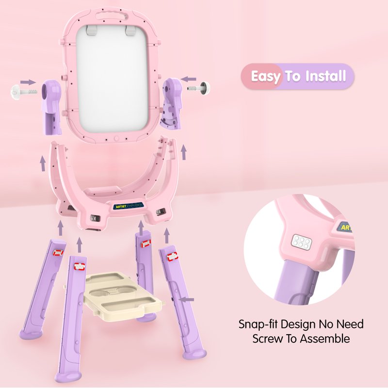 Kids Art Easel for Drawing & Painting - Adjustable Double-Sided Magnetic Whiteboard & Chalkboard, Creative Toddler Art Station