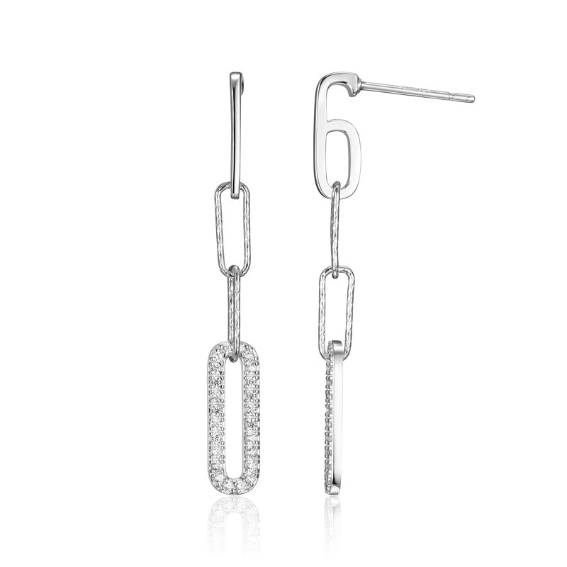 Sterling Silver Cubic Zirconia Oval Paperclip Earrings - Hypoallergenic, Gift Ready