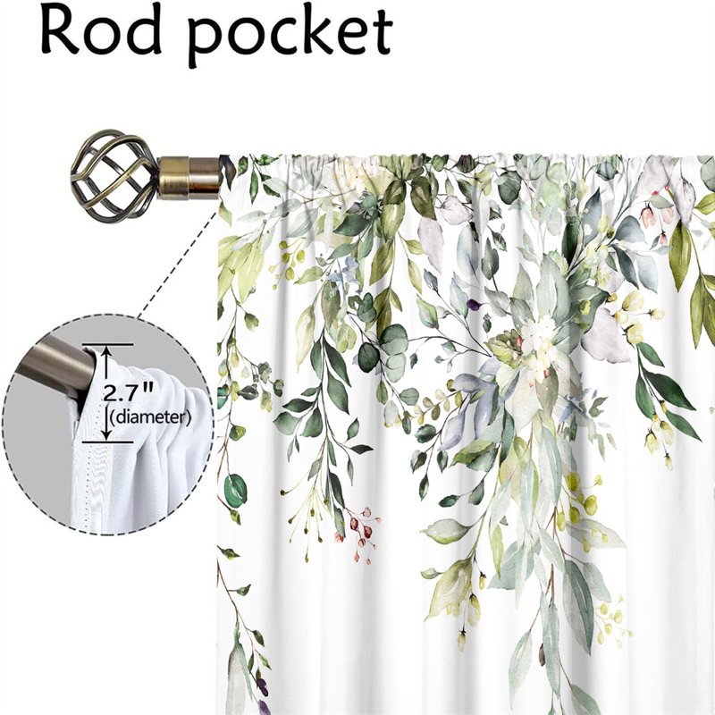 Green Leaf Pattern Light-Filtering Curtains Set of 2