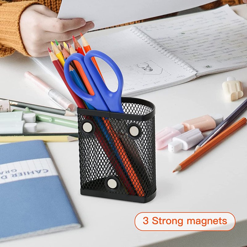 Magnetic Mesh Pencil Holder Set - Semicircle Desk & Refrigerator Organizers
