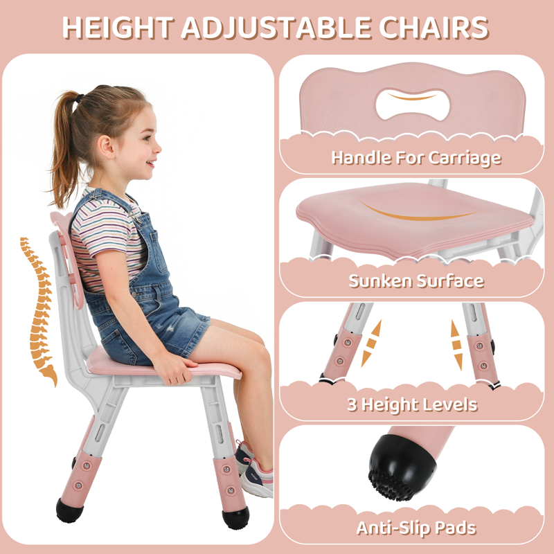 Kids Table and Chair Set with Adjustable Height and Graffiti Desktop - Pink & Yellow