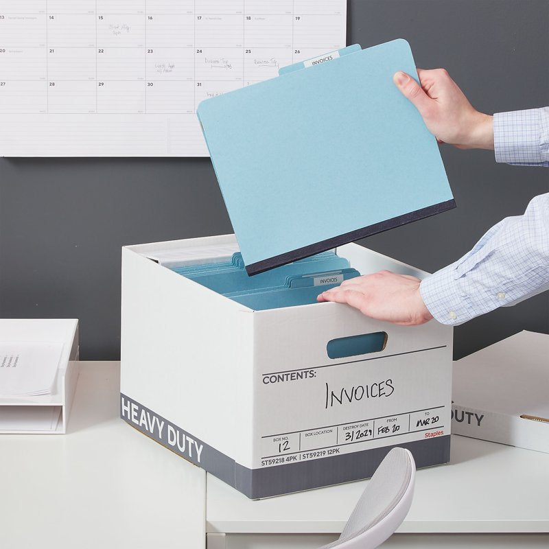 Heavy-Duty Corrugated Storage Boxes for Documents - White/Gray, 4 Pack