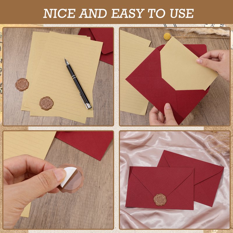 Vintage Stationery Set with Kraft Paper Envelopes and Wax Seals - 36 Pieces