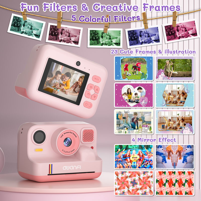 Kids Instant Print Camera with 32G SD Card & Paper - Portable Digital Toy Gift