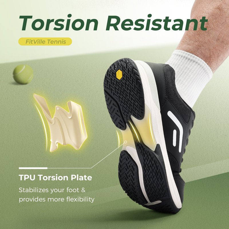 Wide Fit Tennis & Racquetball Shoes for Men with Arch Support - All Court