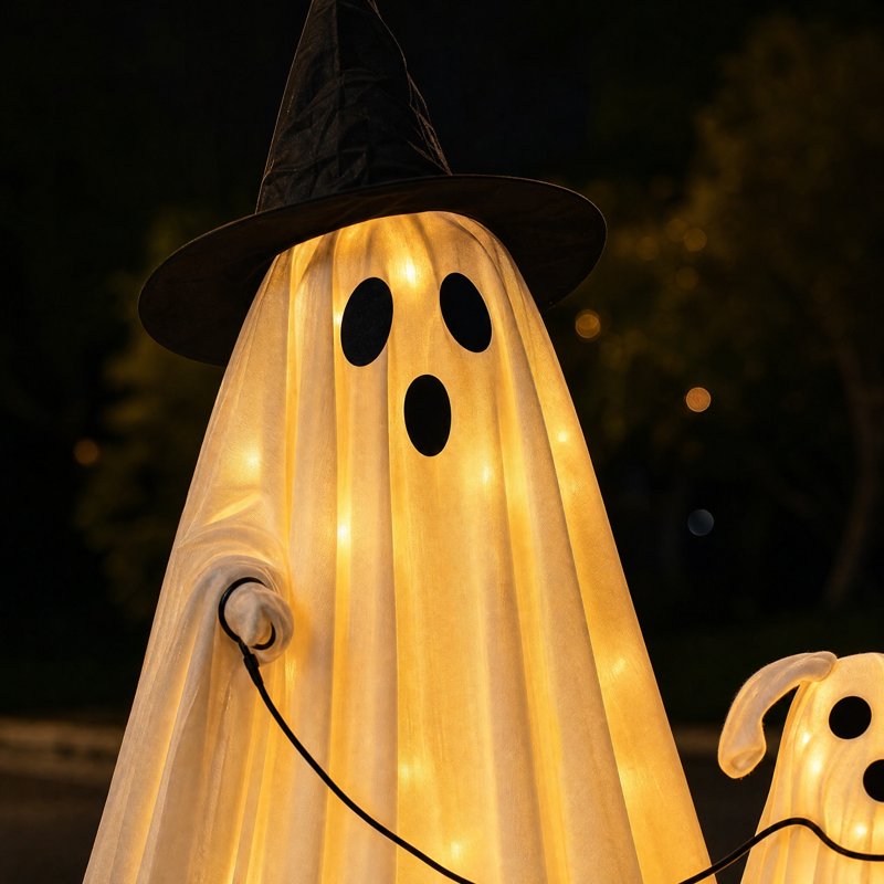 Halloween Outdoor Decorations Ghost Dog Set with Remote Control String Lights - 2 Pack
