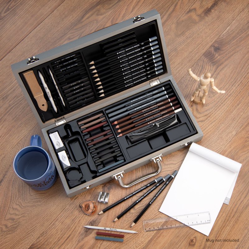 58-Piece Sketching Travel Art Set with Pencils Charcoal and Case