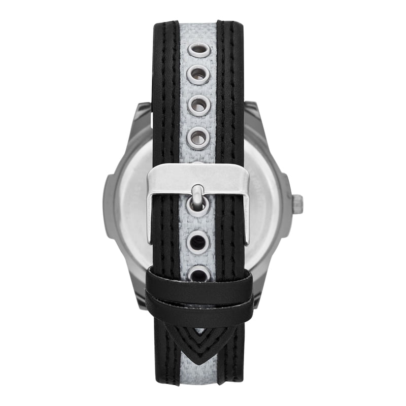 Men's Analog Watch with Gunmetal Case and Black Vegan Leather Strap