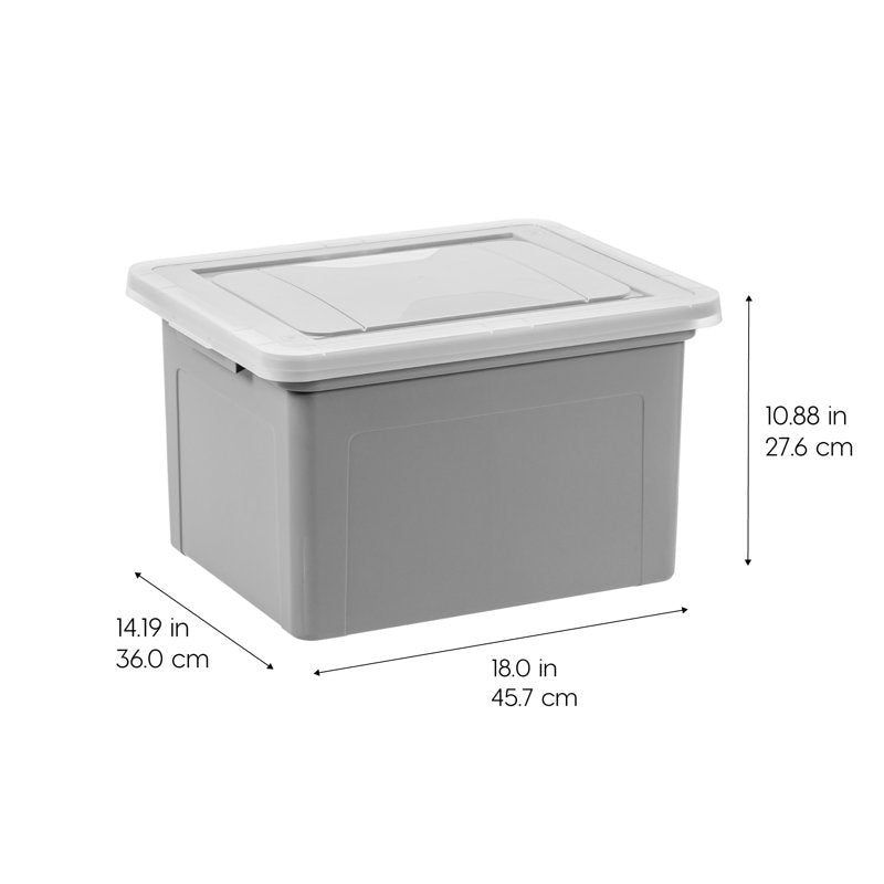 Plastic Storage File Box with Snap-Tight Lid - Legal & Letter Size, Gray 18"
