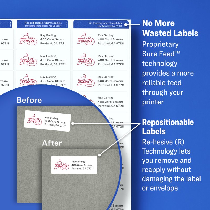 Repositionable Address Labels - 1 x 2-5/8 Inches, 3000 Labels, Matte White