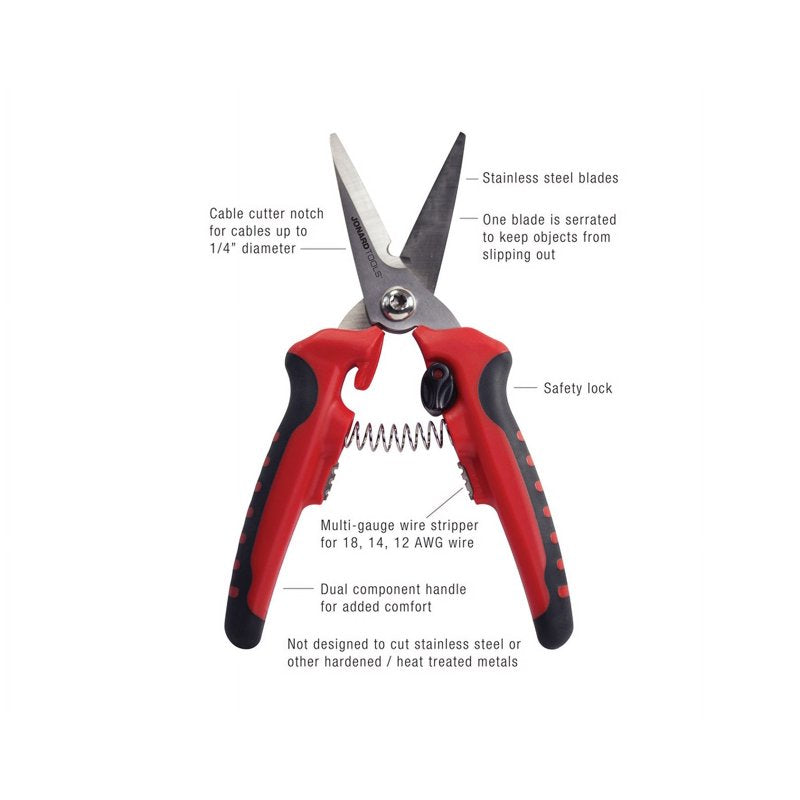 Heavy Duty Multi-Function Scissors with Wire Stripper - 8 Inch
