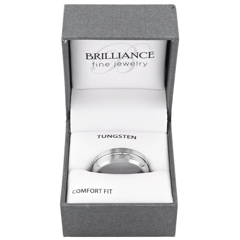 Men's Tungsten 8MM Grooved Comfort Fit Wedding Band - Durable Silver or Black