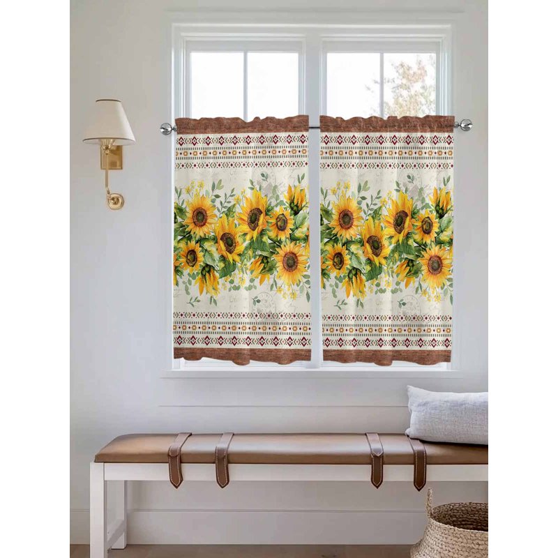 Farmhouse Sunflower Tier Curtains - Light-Filtering Window Treatment for Bedroom & Bathroom