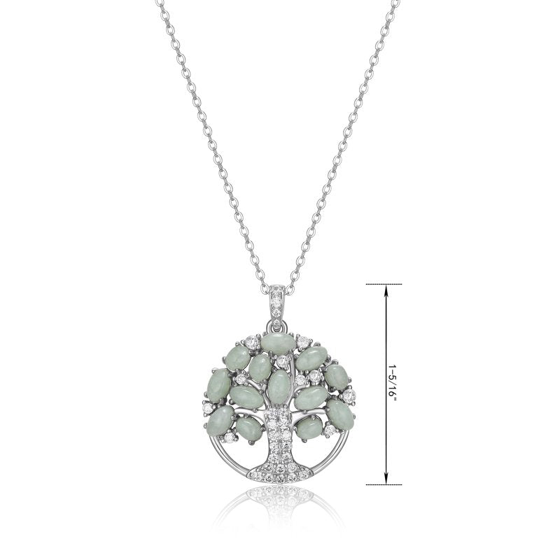 Green Jade Tree of Life Necklace in Sterling Silver - 18 Inch Pendant