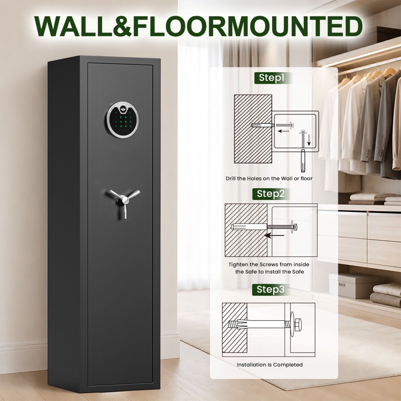 Digital Gun Safe 5-6 Long Rifle & Pistol Storage with Quick Access