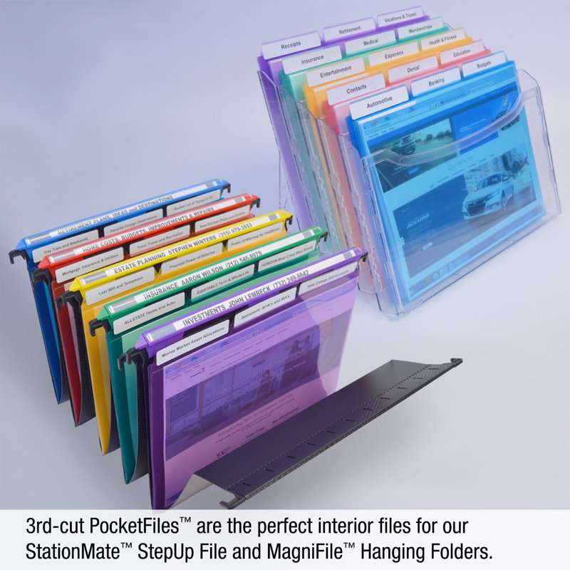 Office Document Folder Set - Clear Poly PocketFiles with Assorted Colors