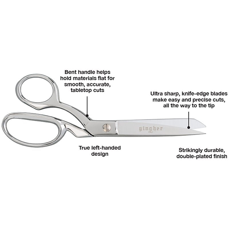 Left-Hand Dressmaker Shears 8 Inch Knife-Edge Fabric Scissors - Silver