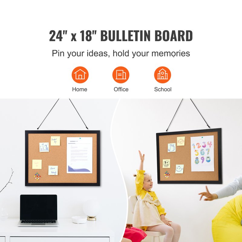 Double-Sided Notice Board 24x18 Inches with Thumbtacks - Office & Home Use