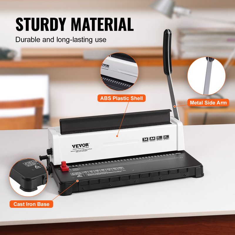 Manual Coil Binding Machine for Office & School Documents, 34-Holes, A4 & Letter Size