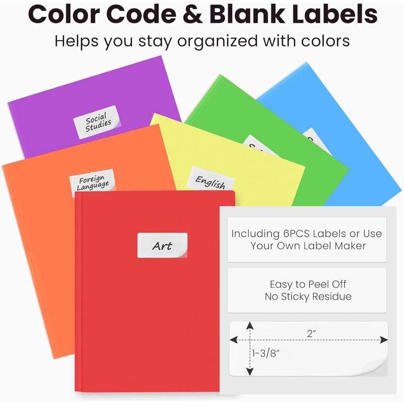 2-Pocket Letter Size Plastic Folders - 6 Pack Multicolor Office & School Organizer