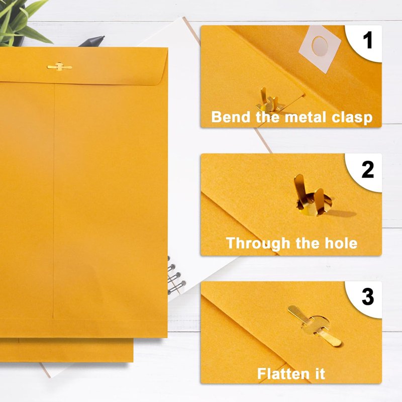 10x13 Brown Kraft Clasp Envelopes Pack of 15 with Gummed Seal for Mailing & Storage