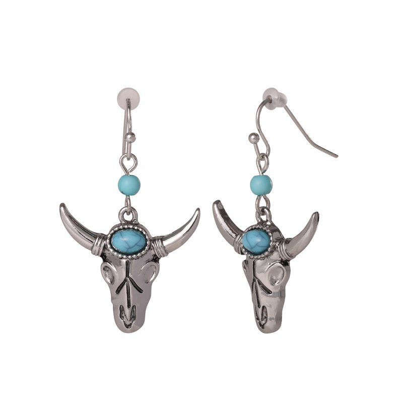 Jessica Simpson Women's Faux Turquoise Bull & Butterfly Dangle Drop Earrings Set - 2 Pairs