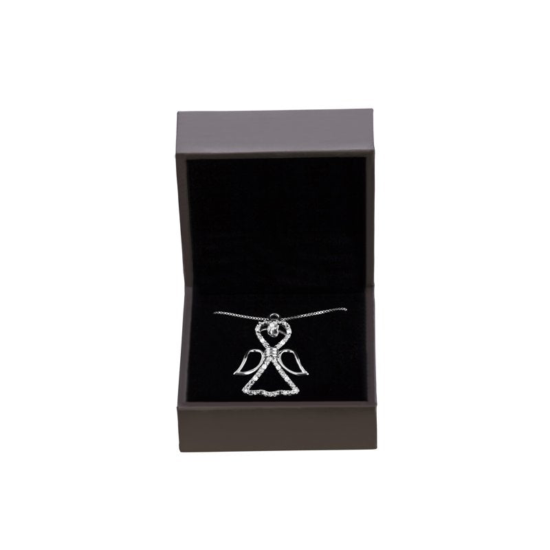Sterling Silver 1/10 Carat T.W. Diamond Angel Pendant Necklace 18 Inch