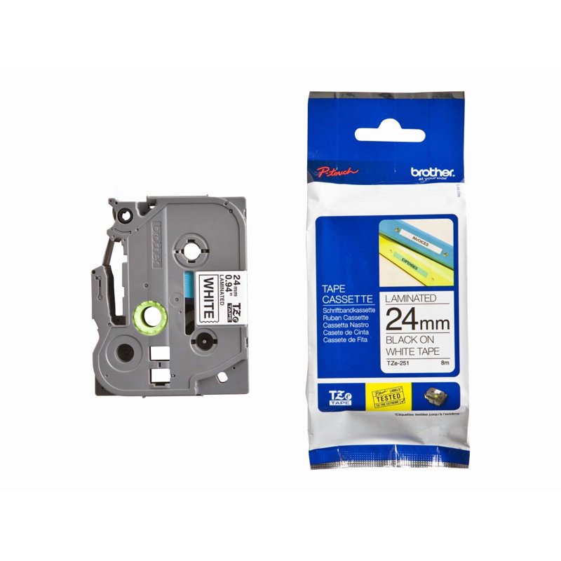 Standard Laminated Label Tape 1 Inch Black on White Water Resistant Indoor Outdoor